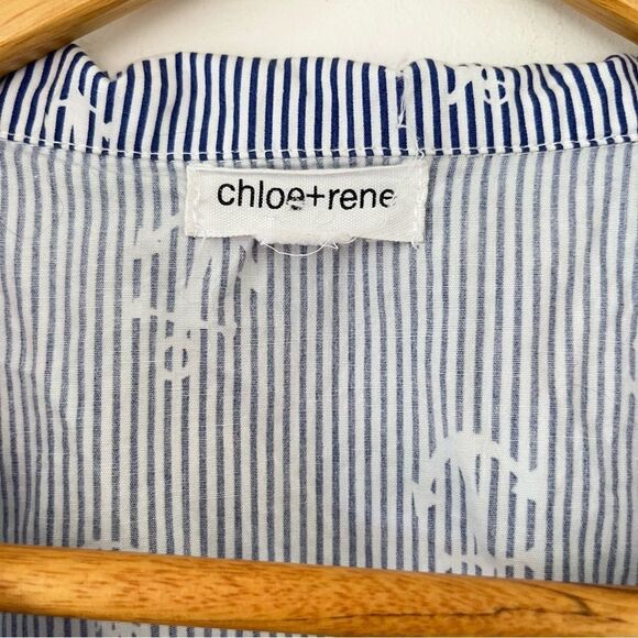 Chloe + Rene Blue White Pinstripe Collared Anchor Motifs Midi Shirtdress Dress - Picture 6 of 10